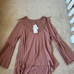 Free People Mauve Bell Sleeve Blouse